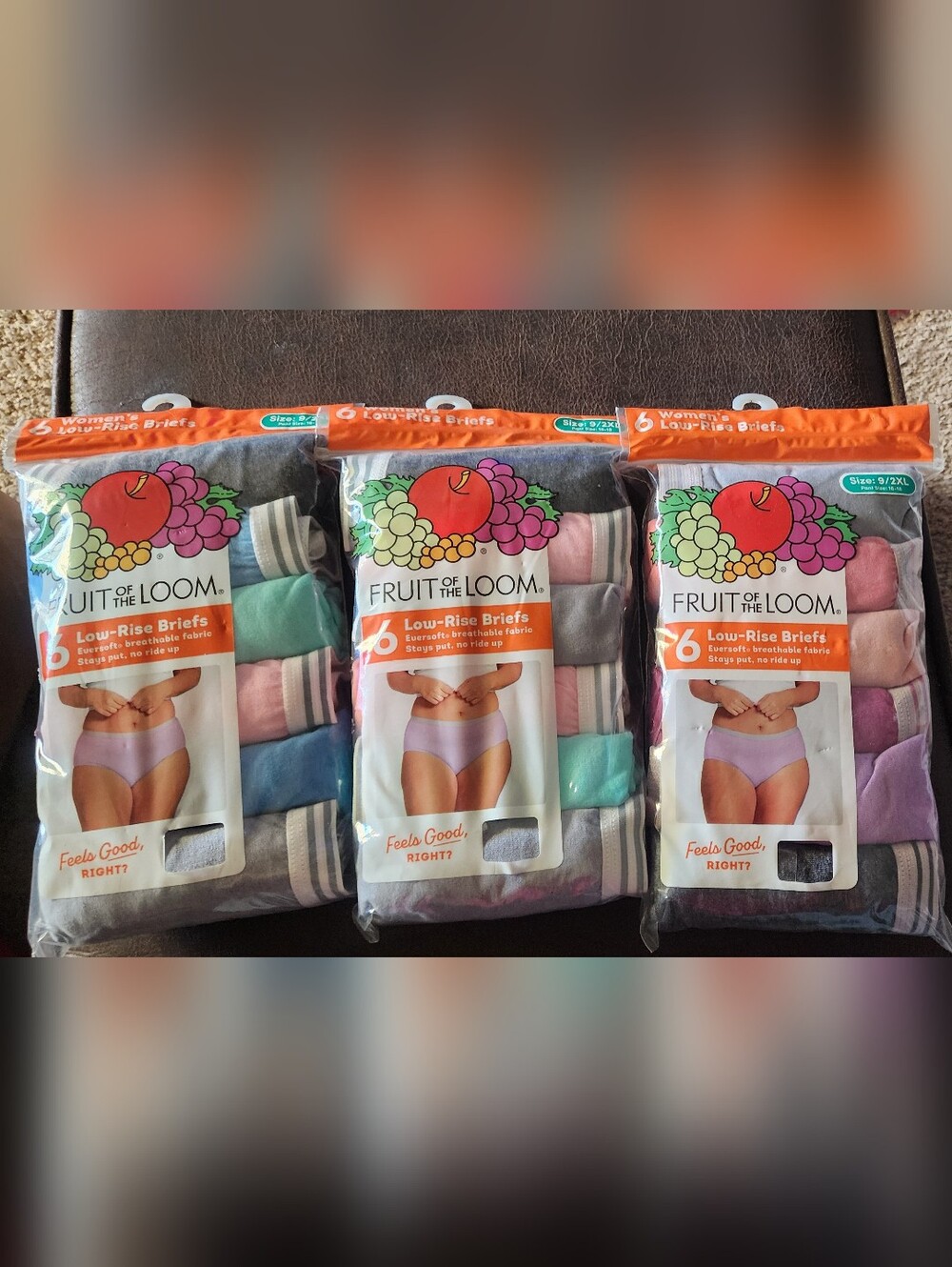 Fruit of the Loom Women's 6-Pack Low-Rise Briefs - Pink, Purple, Gray Size 9/2XL
